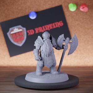 Barbarian Dwarf Miniature Two Handed Battleaxe Mini Dungeons and Dragons Mini RPG Tabletop Miniature DnD Painting Pathfinder 5e DnD | Lop