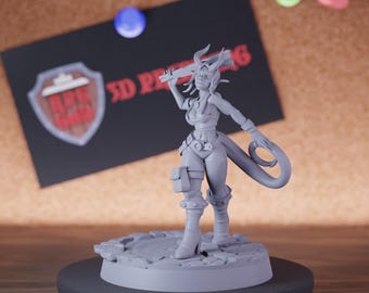 Miniatura de luchadora pícara tiefling femenina Mini Dungeons and Dragons RPG Miniatura de mesa DnD Pintura Pathfinder 5e DnD / CnP