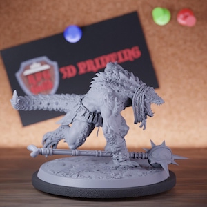Champion Lizardman Miniature Mace Attack Mini Dungeons and Dragons Mini RPG Tabletop Miniature DnD Painting Pathfinder 5e DnD | Lop