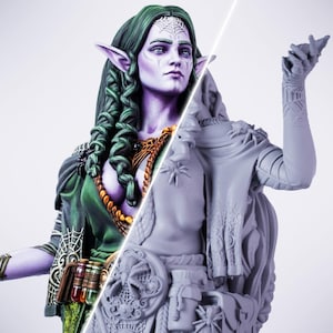 Elfen-Druidin-Miniatur | 28–75 mm | 3D-gedruckte Resin-Miniatur für D&D Pathfinder | DMS