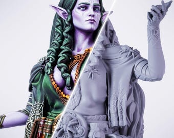 Elf Female Druid Miniature | 28mm-75mm | Resin 3D Printed D&D Pathfinder Mini | DMS