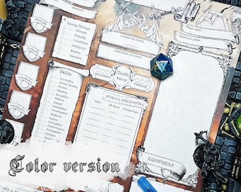 DnD 5e Character Sheet Fighter Printable And Fillable PDF D&D 5e Fighter Stat Sheet Dungeon and Dragons PDF File Digital Download RPG