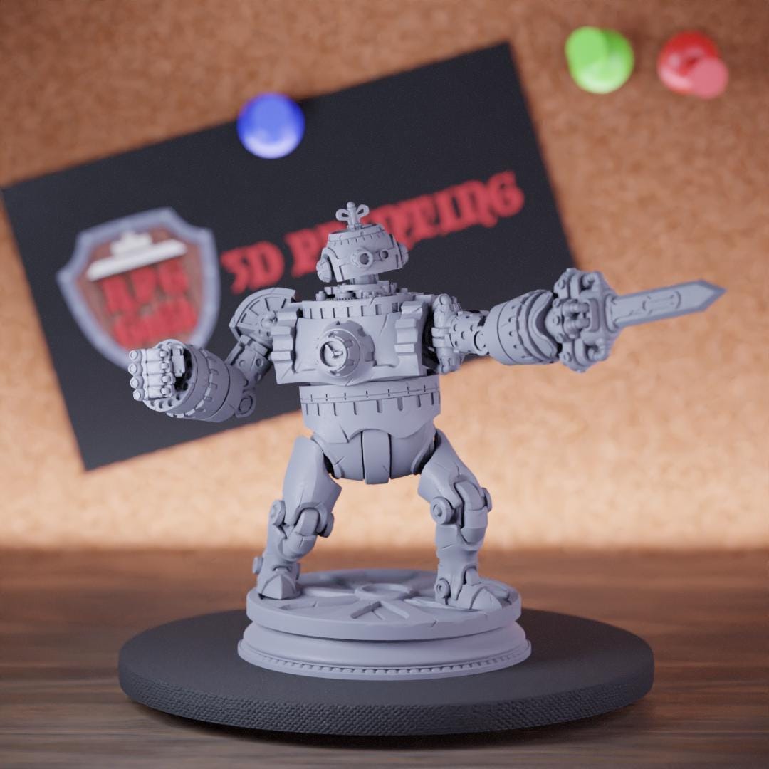 Clockwork Construct With Sword Miniature | 28mm-75mm | Resin 3D Printed ...