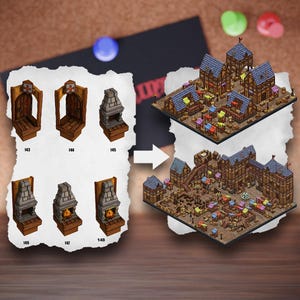 Piastrelle per terreno urbano modulare / Blocchi di città medievali / Terreno da tavolo del villaggio / Pathfinder D&D 5e