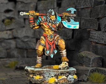 Leonin Barbarian Painted Miniature Dungeons and Dragons DnD RPG Mini Tabletop Pathfinder 5e Pathfinder Painter | Lizielim