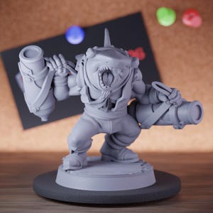 Hammerhead Sharkfolk Miniature Cannon Pirate Mini Dungeons and Dragons Mini RPG Tabletop Miniature DnD Painting Pathfinder 5e DnD | Cnp