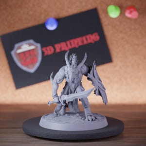 Demon Infantry Miniature Horned Sword Shield Mini Dungeons and Dragons Mini RPG Tabletop Miniature DnD Painting Pathfinder 5e DnD | Lop