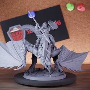 Attacking Wyvern Female Rider Miniature Monster Mini Dungeons and Dragons Mini RPG Tabletop Miniature DnD Painting Pathfinder 5e DnD | AG