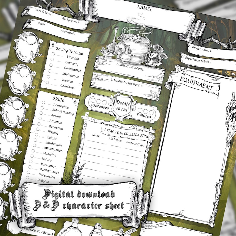 Dnd 5e Character Sheet Druid Printable and Fillable PDF D&D 5e - Etsy