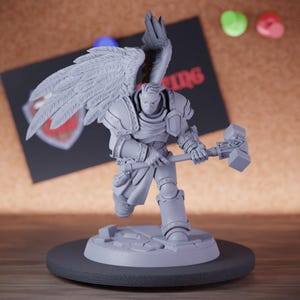 Angel Hammer Fighter Miniature Solar Warrior Mini Dungeons and Dragons RPG Tabletop Miniature DnD Painting Pathfinder 5e DnD | AG