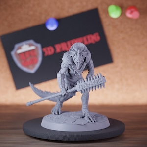 Grimscale Lizardman Miniature Spear Patrol Mini Dungeons and Dragons Mini RPG Tabletop Miniature DnD Painting Pathfinder 5e DnD | Lop