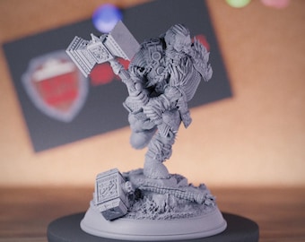Dwarf Barbarian with Battle Hammer Miniature | 28mm-75mm | Resin 3D Printed D&D Pathfinder Mini | DMS