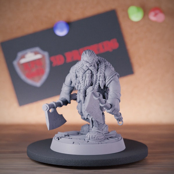 Dwarf with Axes Miniature Dungeons and Dragons Mini RPG Tabletop Miniature DnD Painting Pathfinder 5e DnD | DB