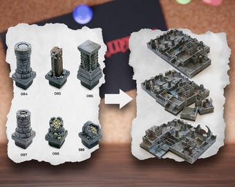Losetas de terreno de mazmorra modulares / Bloques de mazmorra de ruinas de piedra / Terreno de mesa de bandidos / Pathfinder D&D 5e