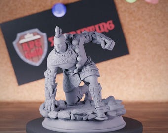 Earth Genasi Fighter Miniature | 28mm-75mm | Resin 3D Printed D&D Pathfinder Mini | DMS
