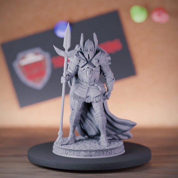 Caballero luchador con lanza en miniatura / 28 mm-75 mm / Resina impresa en 3D D&D Pathfinder Mini / DMS