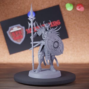 Samurai Skeleton Miniature Spear Shield Guard Mini Dungeons and Dragons Mini RPG Tabletop Miniature DnD Painting Pathfinder 5e DnD | Lop