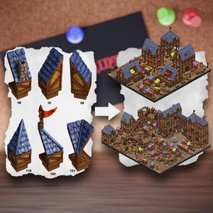 Piastrelle per terreno urbano modulare / Blocchi di città medievali / Terreno da tavolo del villaggio / Pathfinder D&D 5e