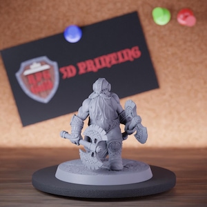 Barbarian Dwarf Miniature Two Battleaxes Standing Mini Dungeons and Dragons Mini RPG Tabletop Miniature DnD Painting Pathfinder 5e DnD | Lop