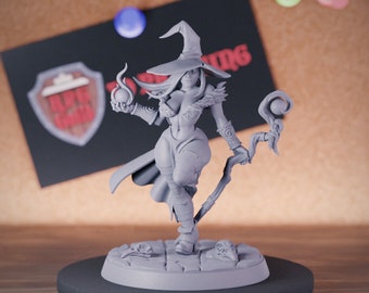 Witch Miniature Pinup Mini Female Sorcerer Dungeons and Dragons Mini RPG Tabletop Miniature DnD Painting Pathfinder 5e DnD | AG