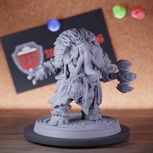 Elephantfolk Viking Miniature Loxodon Barbarian Dungeons and Dragons Mini RPG Tabletop Miniature DnD Painting Pathfinder 5e DnD | CnP