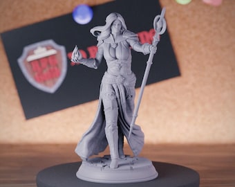 Half-Giant Female Wizard Sorcerer Miniature | 28mm-75mm | Resin 3D Printed D&D Pathfinder Mini | DMS