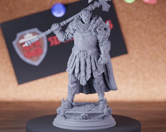 Orc Hero with Battleaxe Miniature | 28mm-75mm | Resin 3D Printed D&D Pathfinder Mini | DMS