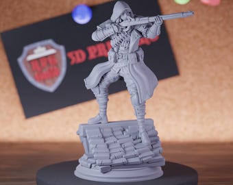 Human Gunslinger with Gun Miniature | 28mm-75mm | Resin 3D Printed D&D Pathfinder Mini | DMS