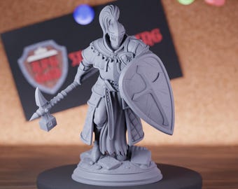 Knight with Shield Miniature | 28mm-75mm | Resin 3D Printed D&D Pathfinder Mini | DMS
