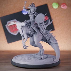 Jungle Raptor Rider Miniature Banner Mini Dungeons and Dragons Mini RPG Tabletop Miniature DnD Painting Pathfinder 5e DnD | LoP