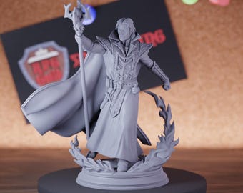 Vampire Sorcerer with Staff Miniature | 28mm-75mm | Resin 3D Printed D&D Pathfinder Mini | DMS