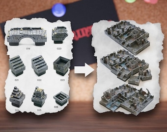Modułowe kafelki terenu lochów | Bloki lochów kamiennych ruin | Teren stołu bandytów | Pathfinder D&D 5e