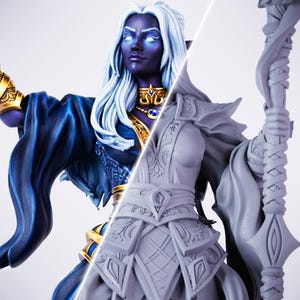 Elfen-Zauberin Miniatur | 28–75 mm | 3D-gedruckte Resin-Miniatur für D&D Pathfinder | DMS