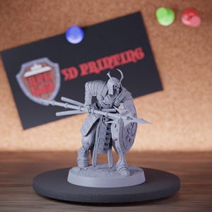 Samurai Skeleton Miniature Spear Shield Parry Mini Dungeons and Dragons Mini RPG Tabletop Miniature DnD Painting Pathfinder 5e DnD | Lop