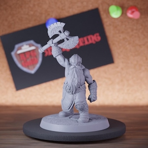 Barbarian Dwarf Miniature Battleaxe Triumph Mini Dungeons and Dragons Mini RPG Tabletop Miniature DnD Painting Pathfinder 5e DnD | Lop
