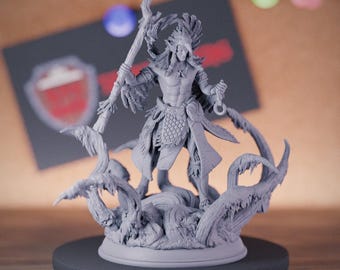 Elf Druid with Staff Miniature | 28mm-75mm | Resin 3D Printed D&D Pathfinder Mini | DMS