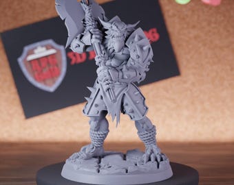 Bugbear Axe Warrior Fighter Miniature | 28mm-38mm | Resin 3D Printed D&D Pathfinder Mini | CnP