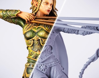 Miniatura de Elfa Arqueira Ranger Feminina | 28 mm - 75 mm | Miniatura de D&D Pathfinder impressa em 3D em resina | DMS