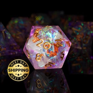 Sharp Edge DND Würfelset, Crystal Magic Handmade RPG Würfel, Samttasche