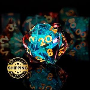 Juego de dados DND de borde afilado, dados de rol Thunder Magic hechos a mano, bolsa de terciopelo