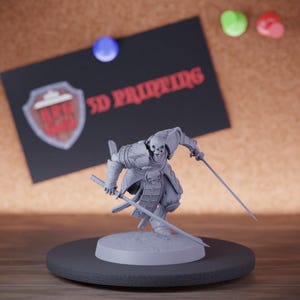 Samurai Skeleton Miniature Dual Sword Jump Mini Dungeons and Dragons Mini RPG Tabletop Miniature DnD Painting Pathfinder 5e DnD | Lop