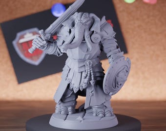 Loxodon Paladin Miniature Sword Fighter Mini Dungeons and Dragons Mini RPG Tabletop Miniature DnD Painting Pathfinder 5e DnD | AG