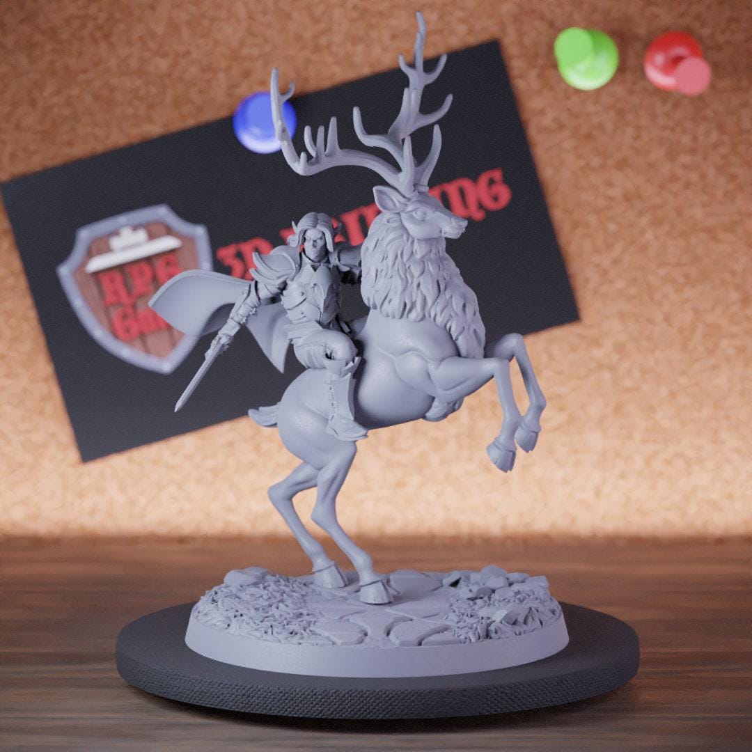 Deer Rider Elf Deer Rider Miniature Forest Warrior Mini Dungeons and Dragons RPG ...