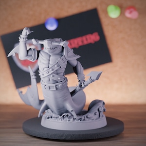 Sharkfolk Warleader Miniature Underwater Monster Dungeons and Dragons Mini RPG Tabletop Miniature DnD Painting Pathfinder 5e DnD | CnP
