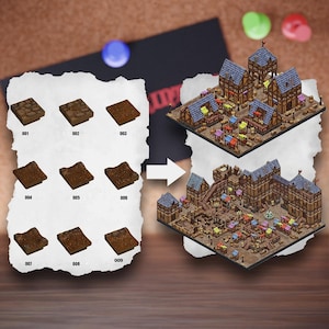 Tuiles de terrain de ville modulaires | Blocs de la ville médiévale | Terrain de table de village | Éclaireur D&D 5e