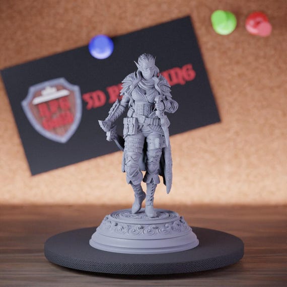 Elf Assassin Female Rogue Miniature | 28mm-75mm | Resin 3D Printed D&D Pathfinder Mini | DMS
