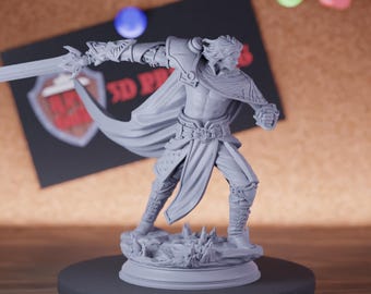 Human Fighter with Sword Miniature | 28mm-75mm | Resin 3D Printed D&D Pathfinder Mini | DMS