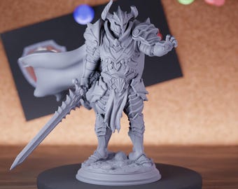 Human Paladin with Sword Miniature | 28mm-75mm | Resin 3D Printed D&D Pathfinder Mini | DMS