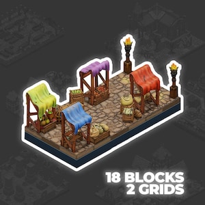 DnD Town Market Terrain Tiles Dungeon Modular Medieval City Bundle Village DnD RPG Games Dungeon and Dragons D&D Gift
