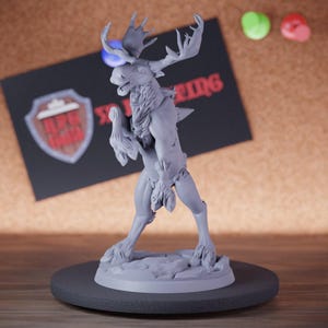 Moose Attack Forest Miniature | 28mm-38mm | Resin 3D Printed D&D Pathfinder Mini | CnP